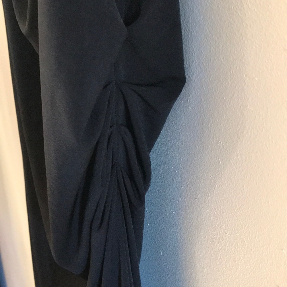 T Tahari | Black Sleeveless Cowl Neck Ruched Side Asymmetrical Hem Dress Size L - Picture 5 of 8
